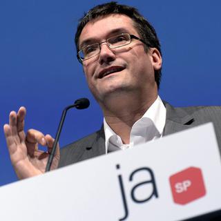 Christian Levrat, président du Parti socialiste suisse, ce samedi 26 octobre lors de leur assemblée de délégués. [Walter Bieri]