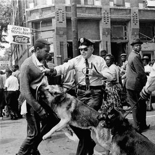 La police de Birmingham (Alabama) lâche ses chiens contre les manifestants, 3 mai 1963. [AP/Keystone - Bill Hudson]