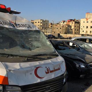 14.06.2012: une bombe vient d'exploser à côté de l'hôpital de Saida Zeinab, dans la banlieue de Damas. [SANA/Keystone]