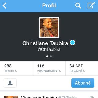 Le compte Twitter de Christiane Taubira. [Twitter]