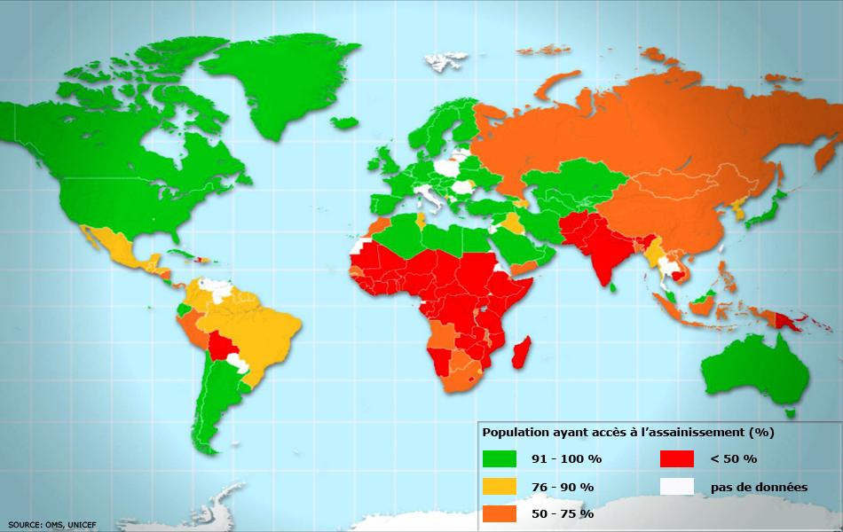 L'accès aux toilettes dans le monde.