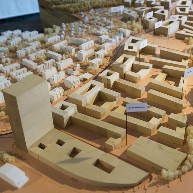 La maquette de l'écoquartier du projet Métamorphose aux Plaines-du-Loup à Lausanne. [Jean-Christophe Bott]