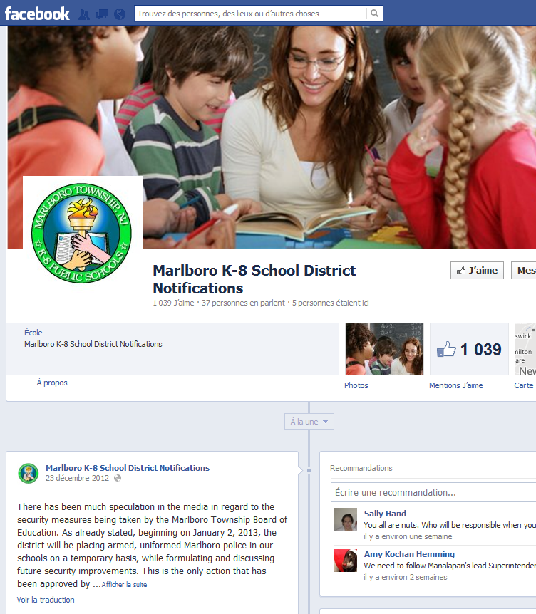 Le site Facebook des écoles du district de Marlboro
