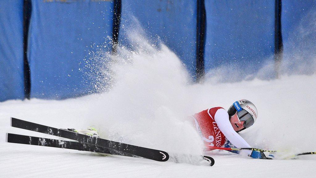 Marianne Abderhalden a cette fois connu une fin moins heureuse à Lake Louise. [KEYSTONE - Mike Sturk]