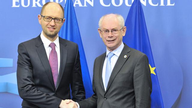 Le Premier ministre ukrainien Arseni Iatseniouk a été reçu par le président du Conseil européen Herman Van Rompuy. [Georges Gobet]