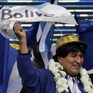 Le président bolivien, Evo Morales, lors de la cérémonie de clôture de sa campagne pour l'élection présidentielle à El Alto, le 8 Octobre 2014. [David Mercado]