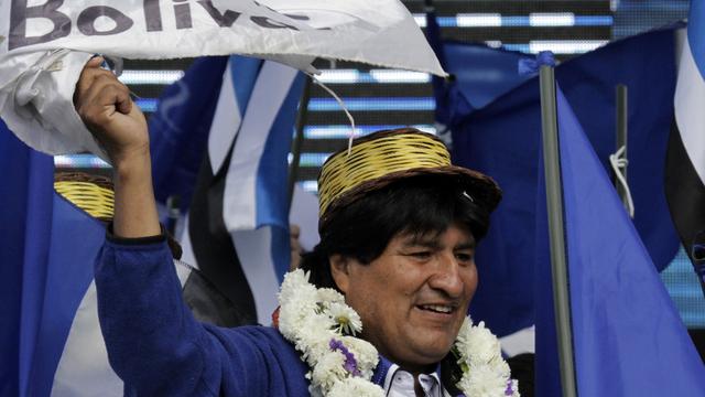 Le président bolivien, Evo Morales, lors de la cérémonie de clôture de sa campagne pour l'élection présidentielle à El Alto, le 8 Octobre 2014. [David Mercado]