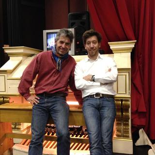Nicolas Hafner et Baptiste-Florian Marle-Ouvrard présentent "L'orgue fait son cinéma". [Yves Bron]