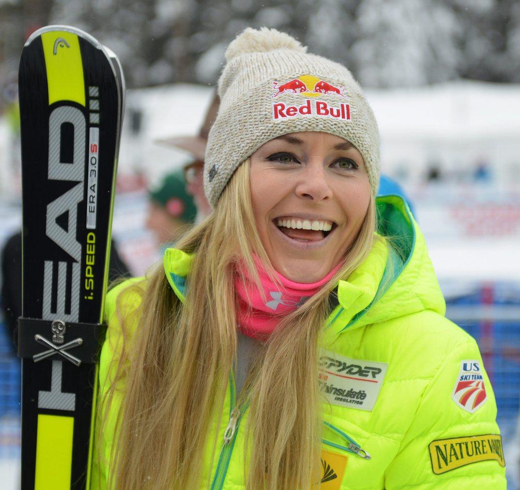 Une Lindsey Vonn visiblement heureuse de son résultat. [KEYSTONE - Mike Sturk]