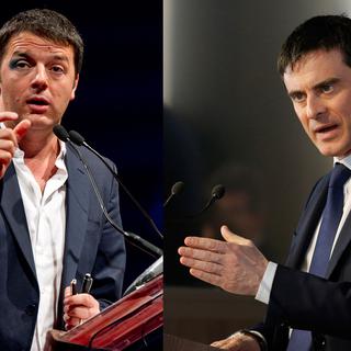 Matteo Renzi (à gauche) et Manuel Valls (à droite). [AP/Keystone - Marco Alpozzi/Christophe Ena]