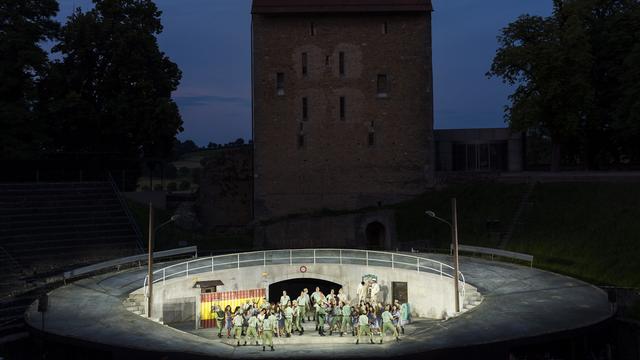 Répétition d'une scène de Carmen, l'opéra de Georges Bizet, dans les arènes d'Avenches.