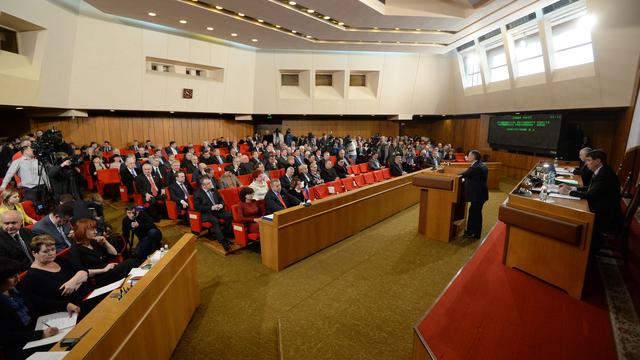 Le parlement de la Crimée s'est réuni en session extraordinaire lundi matin, pour voter le rattachement à la Russie. [RIA Novosti - Mikhail Voskresenskiy]