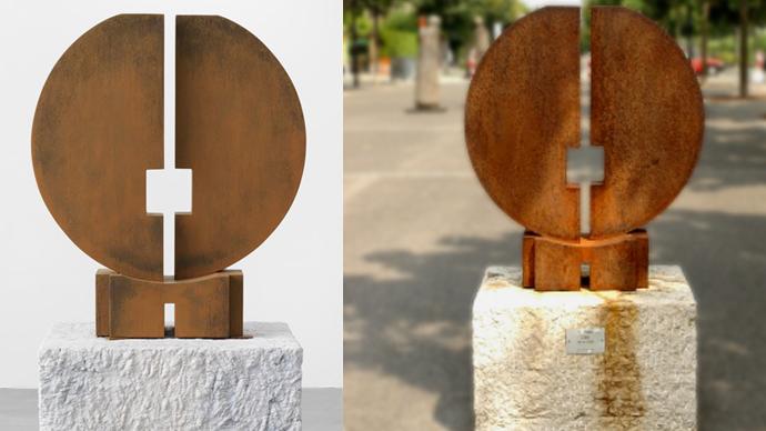 A gauche, la sculpture "The Dawn", de Valentin Carron (2014), et à droite, "Aube", de Francesco Marino Di Teana (1977).