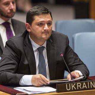 Le représentant ukrainien Oleksandr Pavlichenko jeudi devant le Conseil de sécurité de l'ONU. [Andrew Burton/Getty Images]