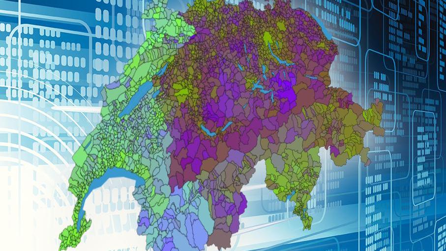 Les chercheurs de l'EPFL ont publié une carte associant des couleurs semblables aux communes ayant des habitudes de vote comparables. [EPFL - predikon/Mediacom]