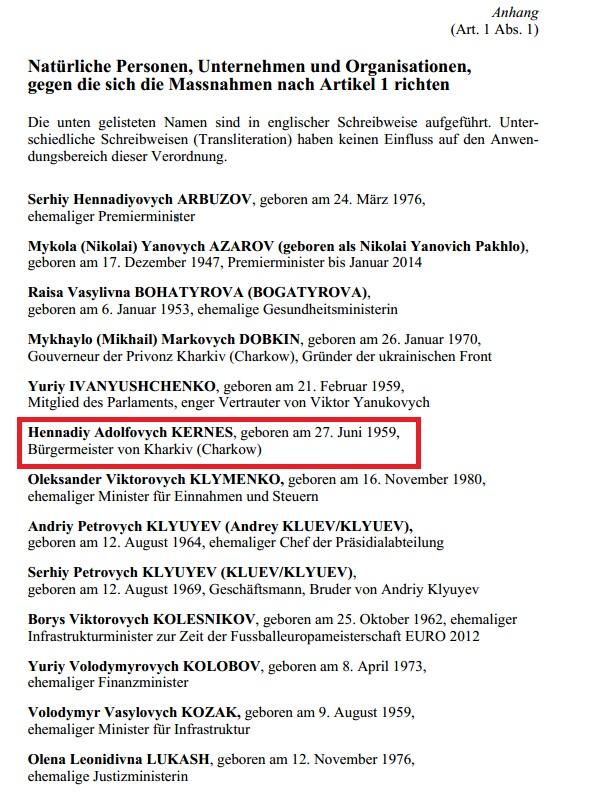 Le nom du maire de Kharkiv apparaît sur la liste suisse de sanctions contre les proches de Viktor Ianoukovitch.