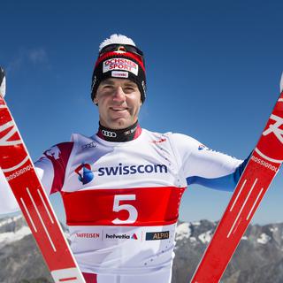 Le skieur suisse Didier Défago à Saas-Fee en Valais. [Jean-Christophe Bott.]