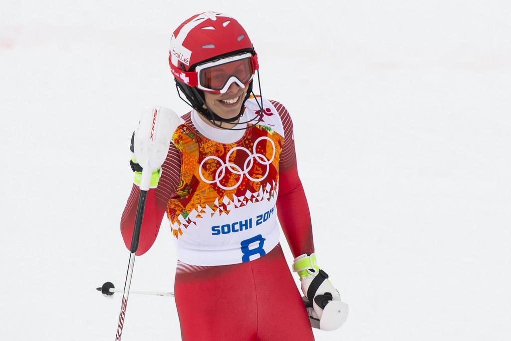 Ravie de son slalom Dominique Gisin, mais pas de sa descente. [KEYSTONE - Jean-Christophe Bott]