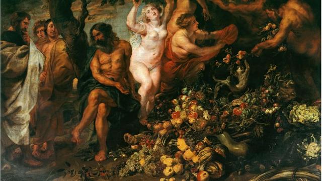 Pythagore prônant le végétarisme, Pierre Paul Rubens (figures)- et Frans Snijders (natures mortes) [Domaine public]