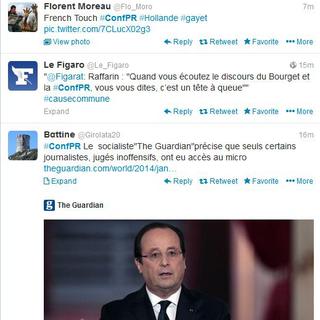 Plus de 110'000 messages avec le mot clef #confPR ont été postés pendant la conférence de presse de François Hollande. [Twitter]