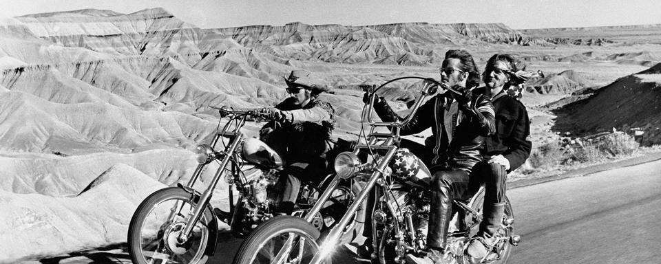 Dennis Hopper, Jack Nicholson et Peter Fonda dans "Easy Rider", film de Dennis Hopper, 1969. [Wolf Tracer Archive / Photo12 / AFP]