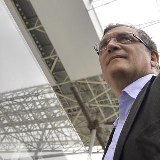 Jérôme Valcke en visite à l'Arena Corinthians, à Sao Paulo, le 22 avril. [AGIF/AFP - Mauro Horita]
