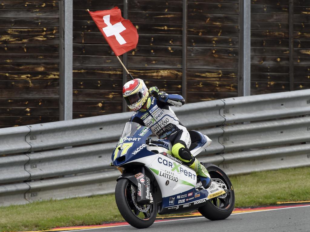 Aegerter a dû batailler sur le Sachsenring pour obtenir le meilleur résultat de sa carrière. [KEYSTONE - Jens Meyer]