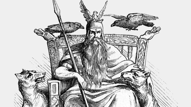 Odin sur son trône, illustration tirée du manuel de mythologie d'Alexander Murray publié en 1865. [D.P.]