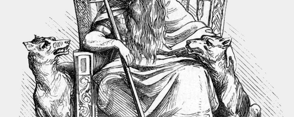 Odin sur son trône, illustration tirée du manuel de mythologie d'Alexander Murray publié en 1865. [D.P.]