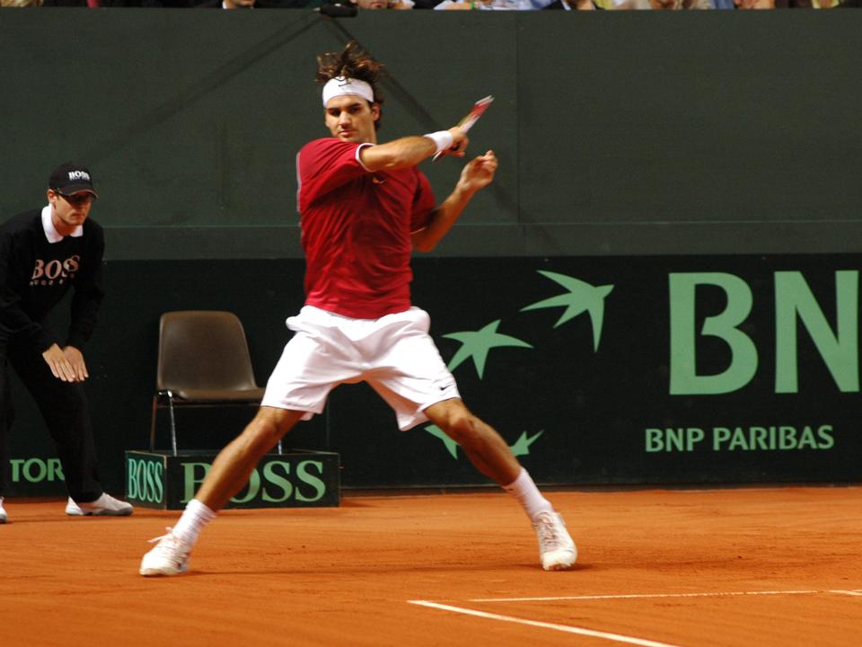 Roger Federer à la Coupe Davis en 2005. [RTS/François Grobet]