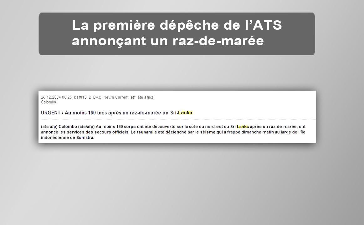 La première dépêche de l'ATS annonçant le tsunami de 2004.