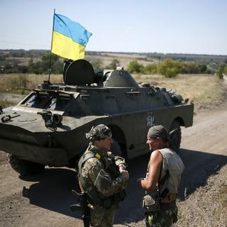 Soldats ukrainiens stationnés près de Donetsk. [Gleb Garanich]