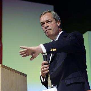 Nigel Farage, lors de l'assemblée de l'ASIN, ce samedi 4 octobre à Winterthour. [STEFFEN SCHMIDT]