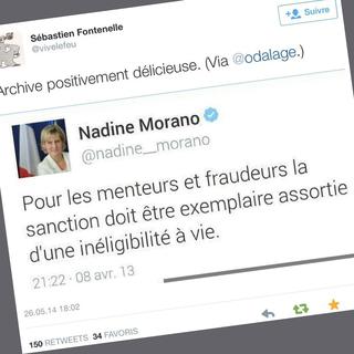 Le tweet que Nadine Morano a effacé lundi soir. [Twitter]