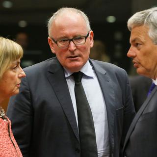 Le ministre des Affaires étrangères néerlandais Frans Timmermans (au centre), en compagnie de ses homologues croate et belge.