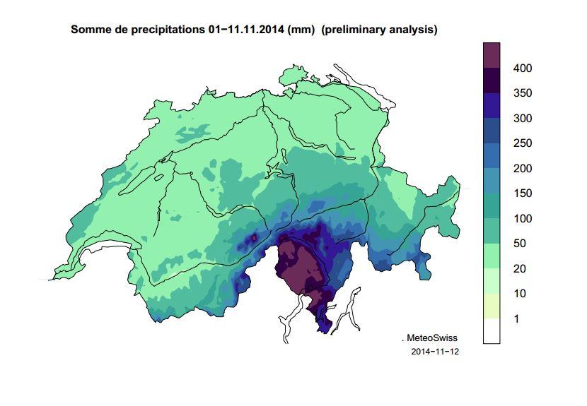 Les plus fortes précipitations se sont concentrées dans la région de Locarno. [MétéoSuisse]