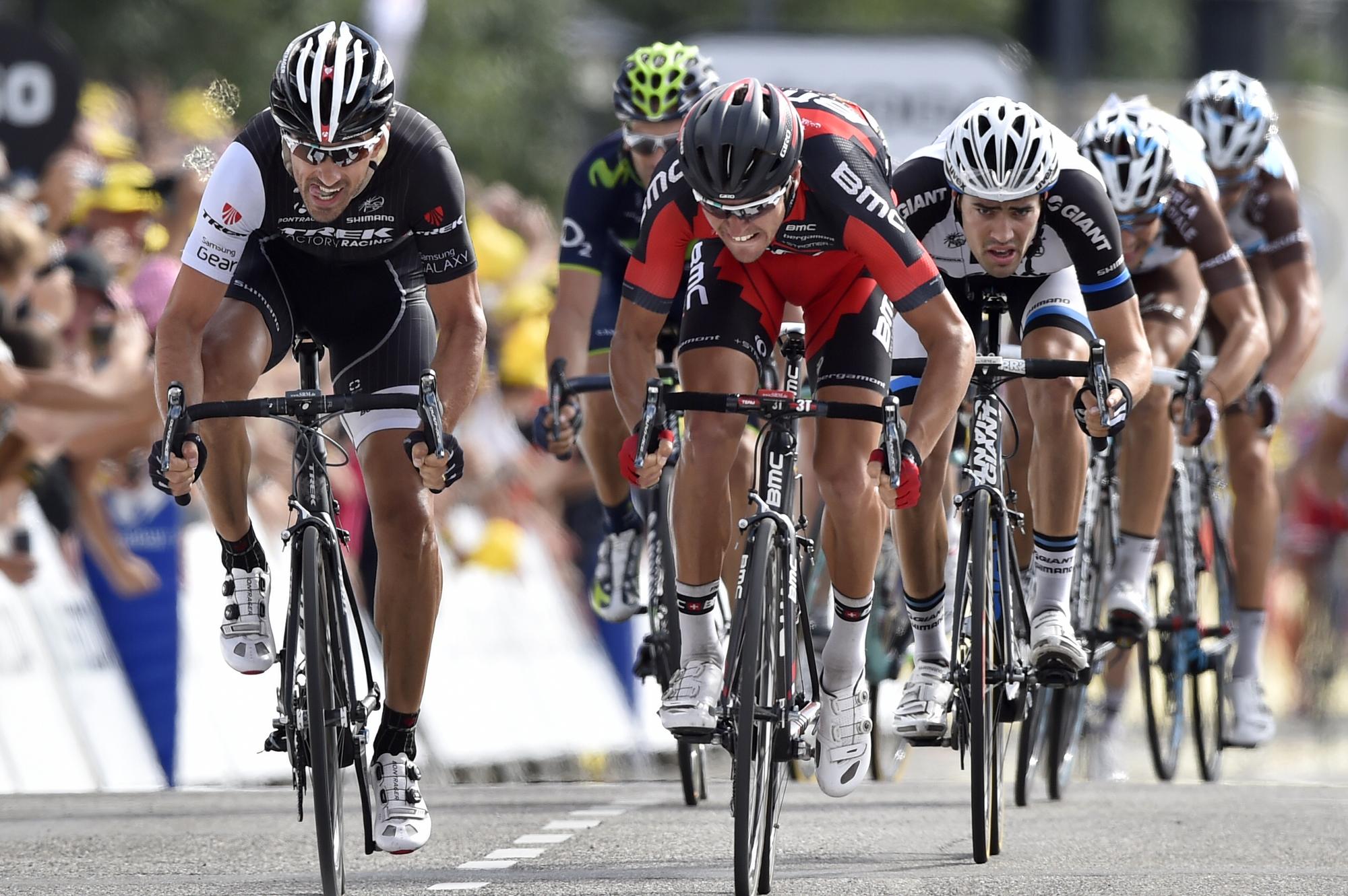 Fabian Cancellara (à gauche) a pris la 2e place de cette 9e étape. [BELGA/AFP - David Stockman]