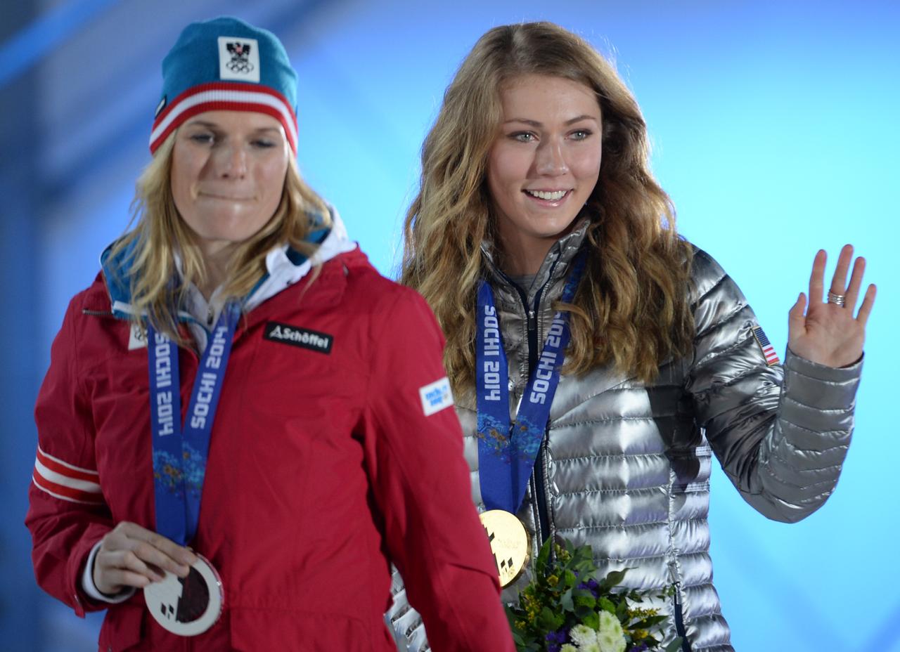 La "grande" Marlies Schild (en rouge) a laissé sa place à Shiffrin. [AFP - Peter Parks]