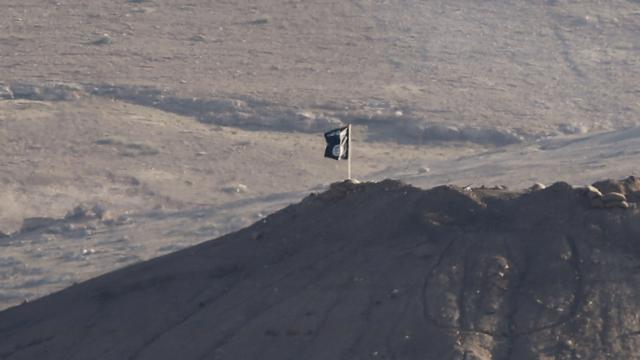 Le drapeau de l'EI flottant au-dessus de la ville syrienne de Kobané. [Umit Bektas]