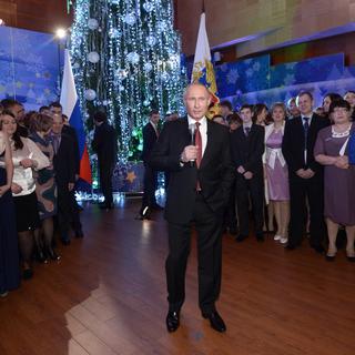 Vladimir Poutine lors de ses voeux pour la nouvelle année 2014. [AP/RIA-Novosti/Alexei Nikolsky]