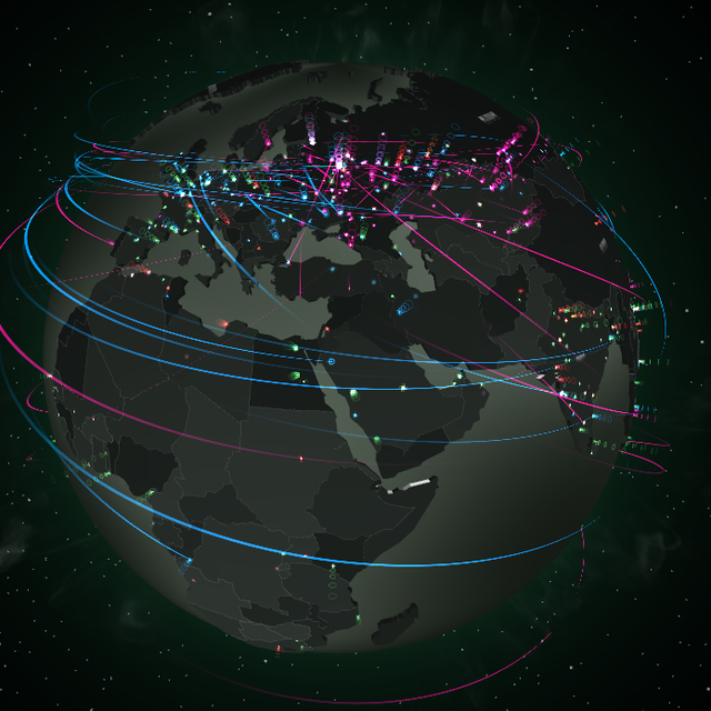 La carte montre les attaques des virus en temps réel.