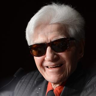 Alain Resnais photographié au Festival de Cannes en 2012, lors de la conférence de presse sur son film "Vous n'avez encore rien vu!". [Anne-Christine Poujoulat]