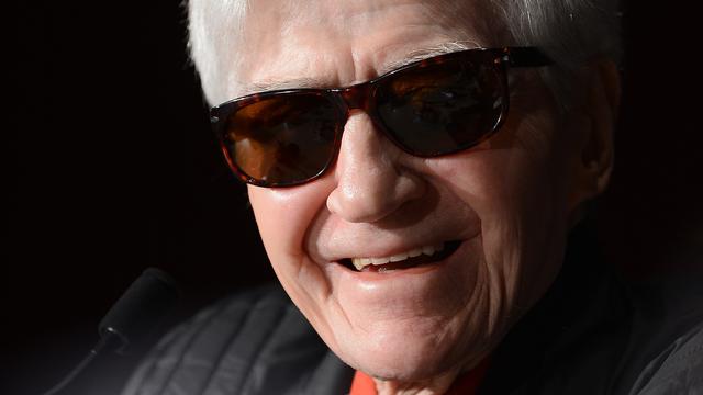 Alain Resnais photographié au Festival de Cannes en 2012, lors de la conférence de presse sur son film "Vous n'avez encore rien vu!". [Anne-Christine Poujoulat]