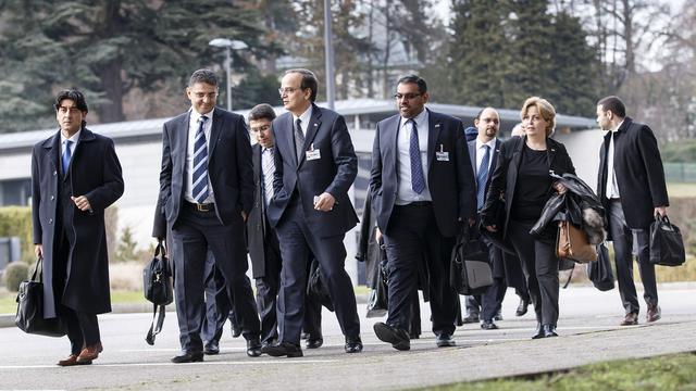 La délégation de l'opposition syrienne hier à Genève. [Salvatore Di Nolfi]