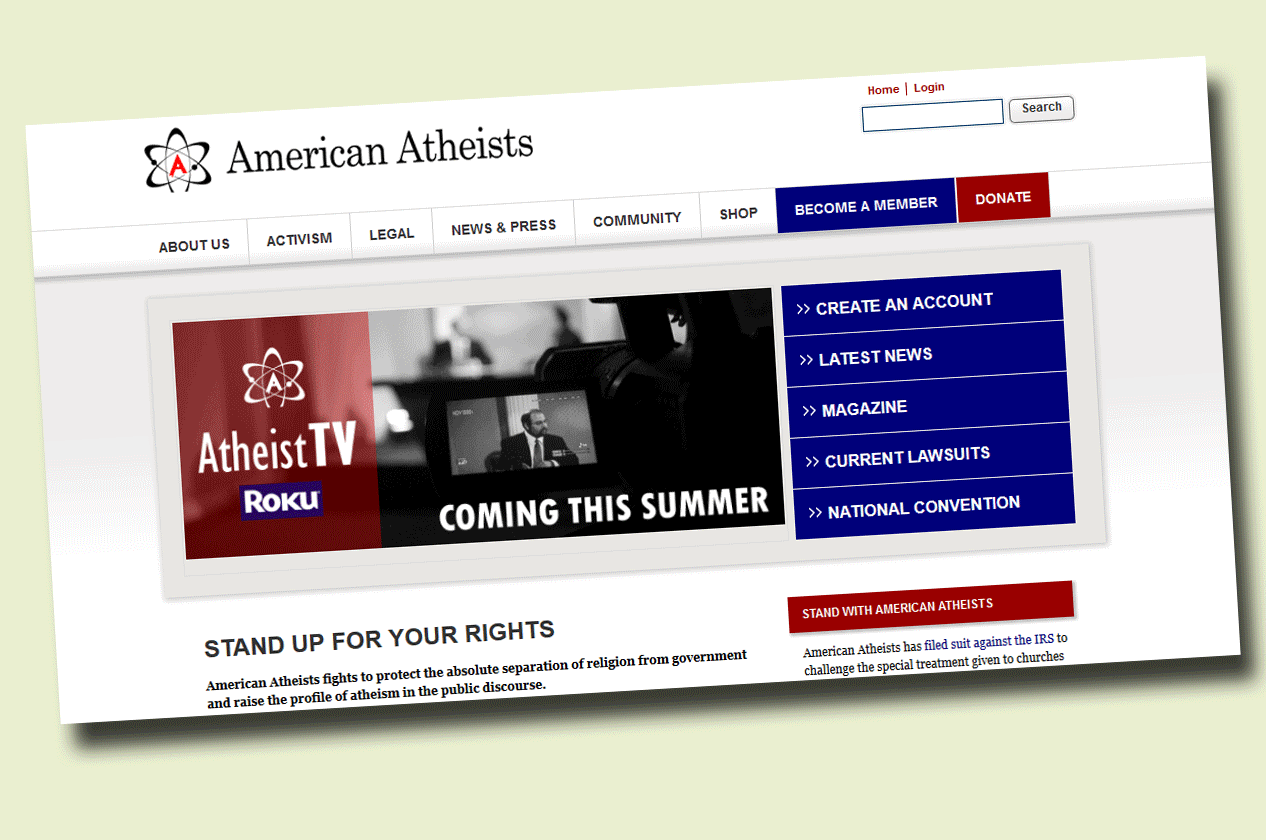 Le site des athées d'Amérique présentant leur chaîne de télévision. [http://www.atheists.org/]