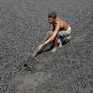 Vendredi 14 novembre: un ouvrier dans une usine de charbon à Bhubaneswar, en Inde. [AP Photo/Biswaranjan Rout]