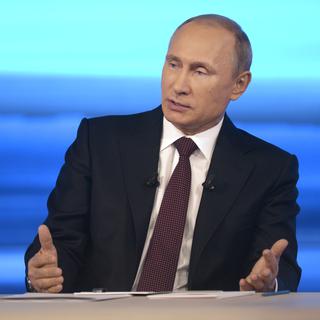 Vladimir Poutine lors de sa séance annuelle de questions-réponses télévisée. [Ria Novosti/Alexei Nikolsky]