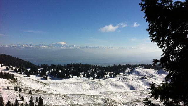 Depuis le sommet de la Dôle vers 15h30. Au fond, le Mont-Blanc "coiffé". [Guy Lefebvre]