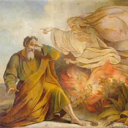 Dieu apparaît à Moïse dans le buisson ardent. Fresque de la cathédrale Saint Isaac à Saint-Pétersbourg. [D.P.]