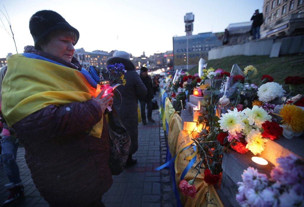 Les habitants de Kiev ont commémoré l'anniversaire de la révolte populaire du Maïdan. [KEYSTONE - EPA/TATYANA ZENKOVICH]
